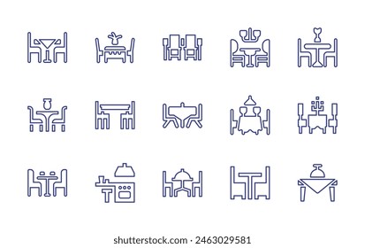 Dining room line icon set. Editable stroke. Vector illustration. Containing table, dinner table, restaurant, chair, dining table, kitchen, dinner.
