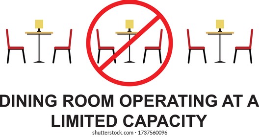 Dining Room Is Operating At Limited Capacity Sign Illustrated Concept For Social Distancing In Restaurants And Cafes.