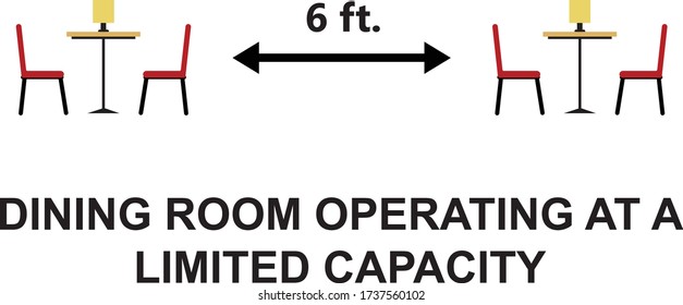 Dining Room Is Operating At Limited Capacity Sign Illustrated Concept For Social Distancing In Restaurants And Cafes.