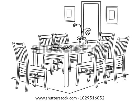 Dining Room Sketch Outline Stock Vector (Royalty Free) 1029516052