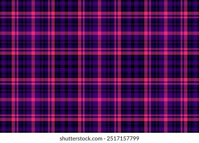 Sala de jantar tartan padrão xadrez, textura de verificação de tecido de nó. Vetor da indústria têxtil de fundo sem costura em cores violeta e preta.