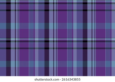 Dining room texture textile pattern, hipster background check tartan. Apartment vector plaid fabric seamless in violet and blue colors palette.