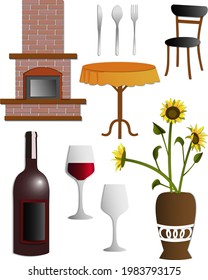 Dining room vector set made with paper art.
