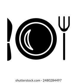 Icono de juego de comedor. Plato azul, cuchillo, tenedor, cubiertos, mesa, comida, restaurante, comedor, cocina, comida, utensilios, cocina.