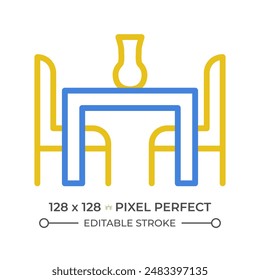Dining set two color line icon. Modern home. Home organization. Dining room furniture. Online store bicolor outline symbol. Duotone linear pictogram. Isolated illustration. Editable stroke