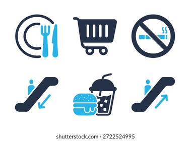 Conjunto de iconos de comedor y área de compras. Iconos de la serie de glifos sólidos