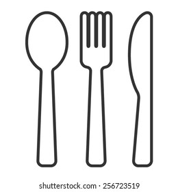 Dining silverware line art vector icon with spoon, knife and fork