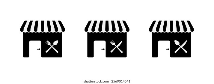 Dining store set icons. Silhouette style. Vector icons.