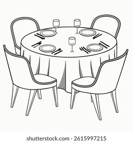 "Dining Table with 6 Chairs Icon – Black Silhouette on White Background"