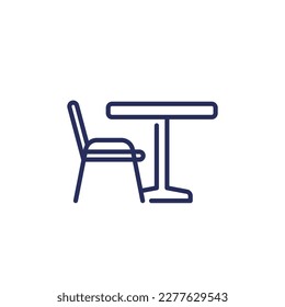icono de mesa de comedor y línea de silla en blanco