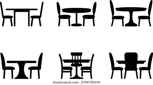 Dining table chair vector icon collection for home interior decoration themes