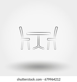 Dining table with chairs. Icon for web and mobile application. Vector illustration on a white background. Art Line.