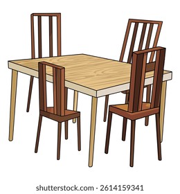 Dining table with chairs illustration