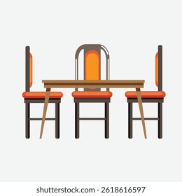 Mesa de comedor con ilustración de sillas sobre fondo blanco