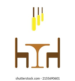 Dining table and chairs with lights vector illustration.