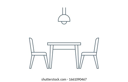 Dining table and chairs line icon on white background. Vector illustration