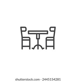 Icono de línea de mesa y sillas de comedor. signo de estilo lineal para concepto móvil y Diseño web. Icono de Vector de contorno de mesa con sillas. Símbolo, ilustración del logotipo. Vector gráfico