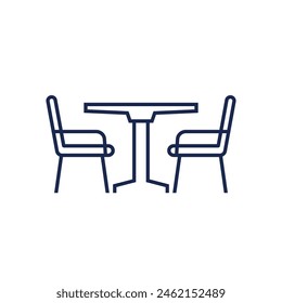 dining table and chairs line icon on white