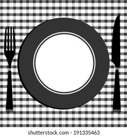 Dining table with cover of knife, fork and plate 