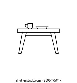dining table, table with cup and plate icon in line style icon, isolated on white background