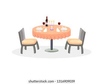 Dining table for dinner isolated on white background.