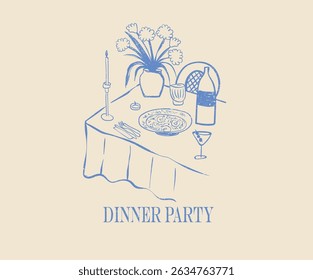 Dining table. Flower pot vector design. Dinner club artwork for apparel, sticker, batch, background, poster and others.