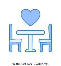 Dining table with heart vector line icon isolated on white background. Dining table with heart flat icon for infographic, website or app.