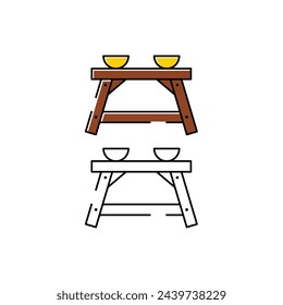 dining table icon illustration. white background. camping vector icon.