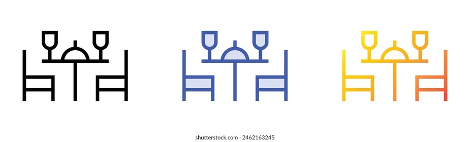 Esstisch-Symbol. Lineares, blaues Füllungs- und Verlaufsstil-Design auf weißem Hintergrund