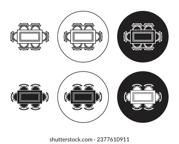 Dining table icon set. restaurant dinner table with chairs vector symbol. outdoor dinning seating sign in black filled and outlined style.