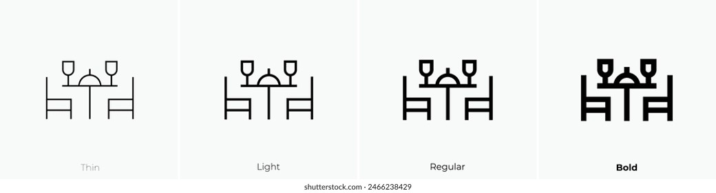 Dining table icon. Thin, Light Regular And Bold style design isolated on white background
