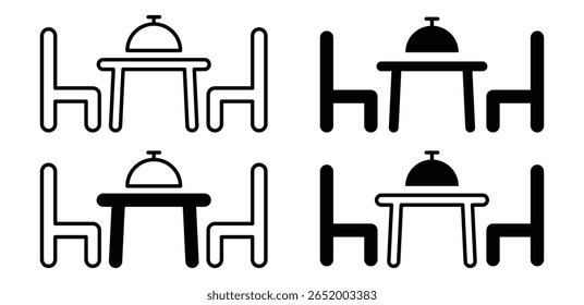 Dining Table Icon with Two Chairs Black and White Color Vector Design