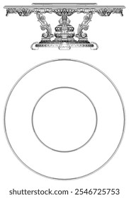 Dining table line art vector design. Ideal for coloring or design projects with front, side, and top views. Vintage retro style