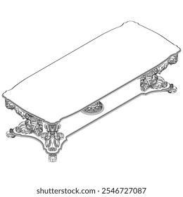 Ilustración vectorial de contorno de mesa de comedor. Perfecto para proyectos artísticos, ideas de decoración y Diseños gráficos. Ilustración de decoración del hogar antiguo elegante