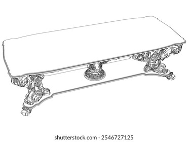 Ilustración vectorial de contorno de mesa de comedor. Perfecto para proyectos artísticos, ideas de decoración y Diseños gráficos. Ilustración de decoración del hogar antiguo elegante