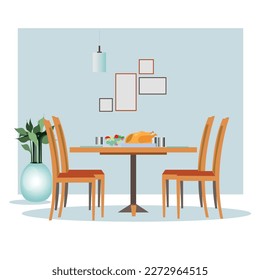 Dining table semi flat color vector element. Full sized object on white. Family routine and tradition. Served family meal simple cartoon style illustration for web graphic design and animation