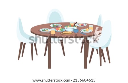 Dining table semi flat color vector element. Full sized object on white. Family routine and tradition. Served family meal simple cartoon style illustration for web graphic design and animation