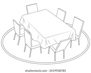 Dining table set in outline and vector format.