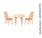 Dining table set vector illustration, chairs and table icon, home furniture clip art, isolated on white background