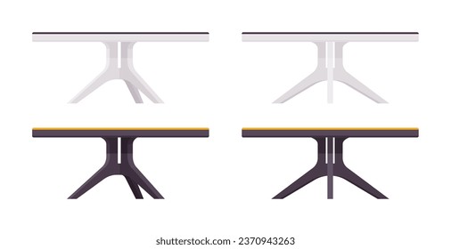 Dining table set, wooden coffee side view. Living room accent side desk for magazines, books and plants. Vector flat style cartoon home, office furniture objects isolated, white background