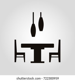 Dining table, two chairs and lamps isolated flat vector icon