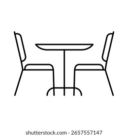 Mesa de jantar com duas cadeiras ícone de linha mínima para restaurante, café, interior, móveis, conceito de assento vetor ilustração.
