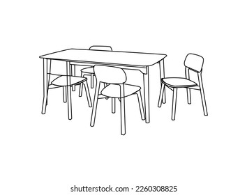 
Dining table vector design and line art. 4 seater vector dining table. table and chairs isolated white background.