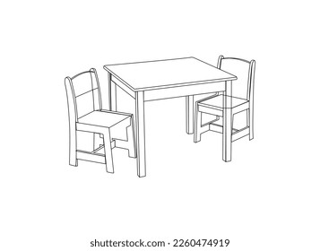 Dining table vector design and line art. 2 seater vector dining table. table and chairs isolated white background.