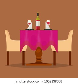 Dining tables in restaurant vector set lunch dinner date in cafe with glasses of wine Italian pizza Chineese food Oriental cuisine illustration isolated on background