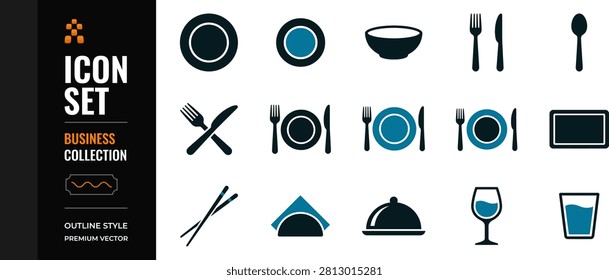 Dining and Tableware Icon Set for Restaurant and Food Service Design