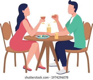 Dining together at restaurant flat color vector faceless characters. Couple spending time at cafe. Drinking with friends isolated cartoon illustration for web graphic design and animation