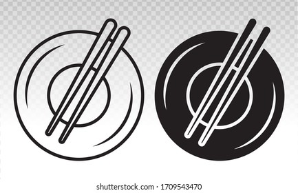Dining vector flat icon with plate and chopsticks or cutlery on a transparent background