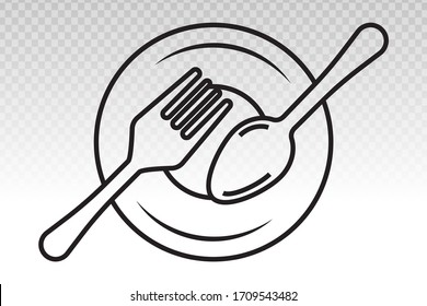 Dining vector flat icon with plate and cutlery or with spoon and fork (flatware) on a transparent background