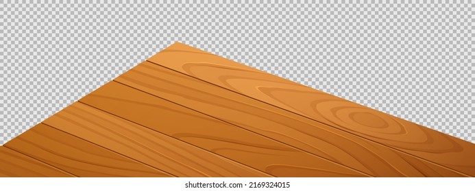 Dining wooden table top, corner perspective realistic vector illustration. Kitchen countertop from wood, angle view isolated on transparent background